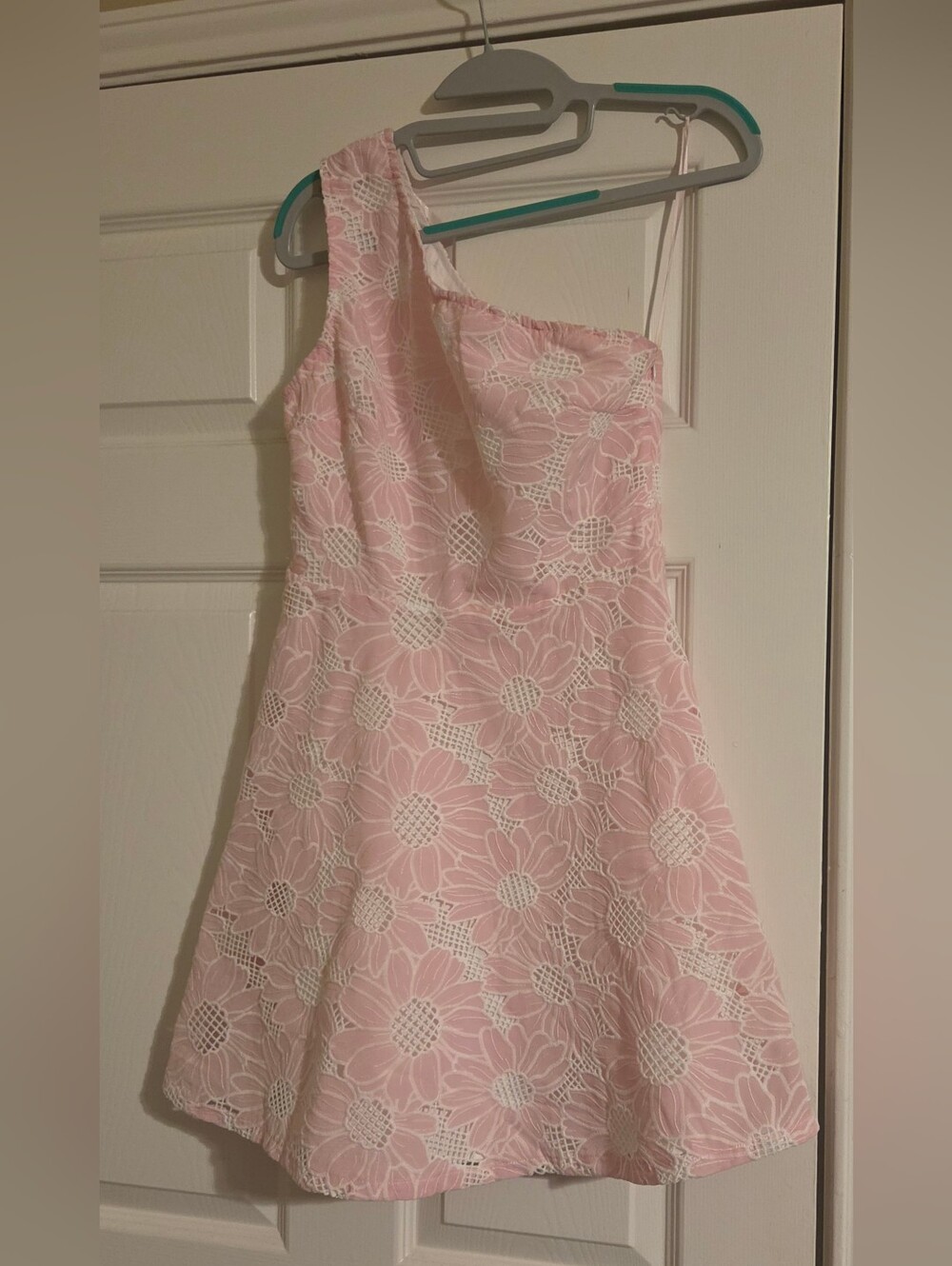 Lina Ladie's One-Shoulder Pink Floral Lace Dress, Size Small,nnt